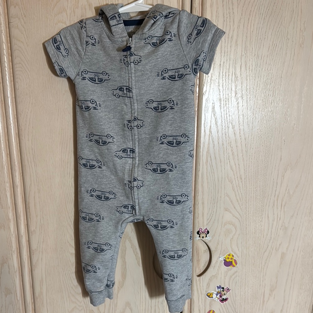 Gray Car Print Kids One Piece